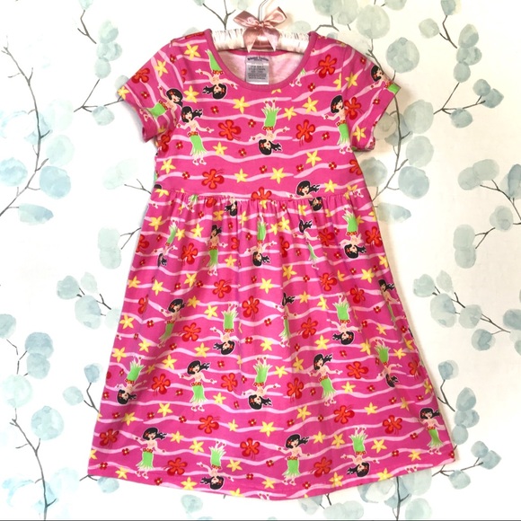 Kids Summer Floral Stripe Pink Red Yellow Hawaiian Hula Dress Oriental Trading - Picture 5 of 10